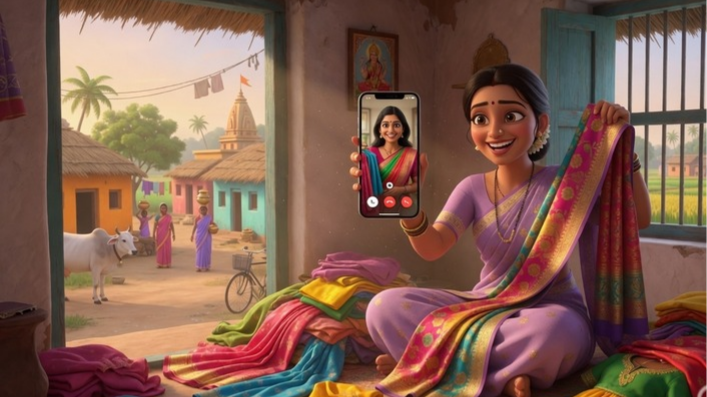 Housewife doing online reselling from home using mobile